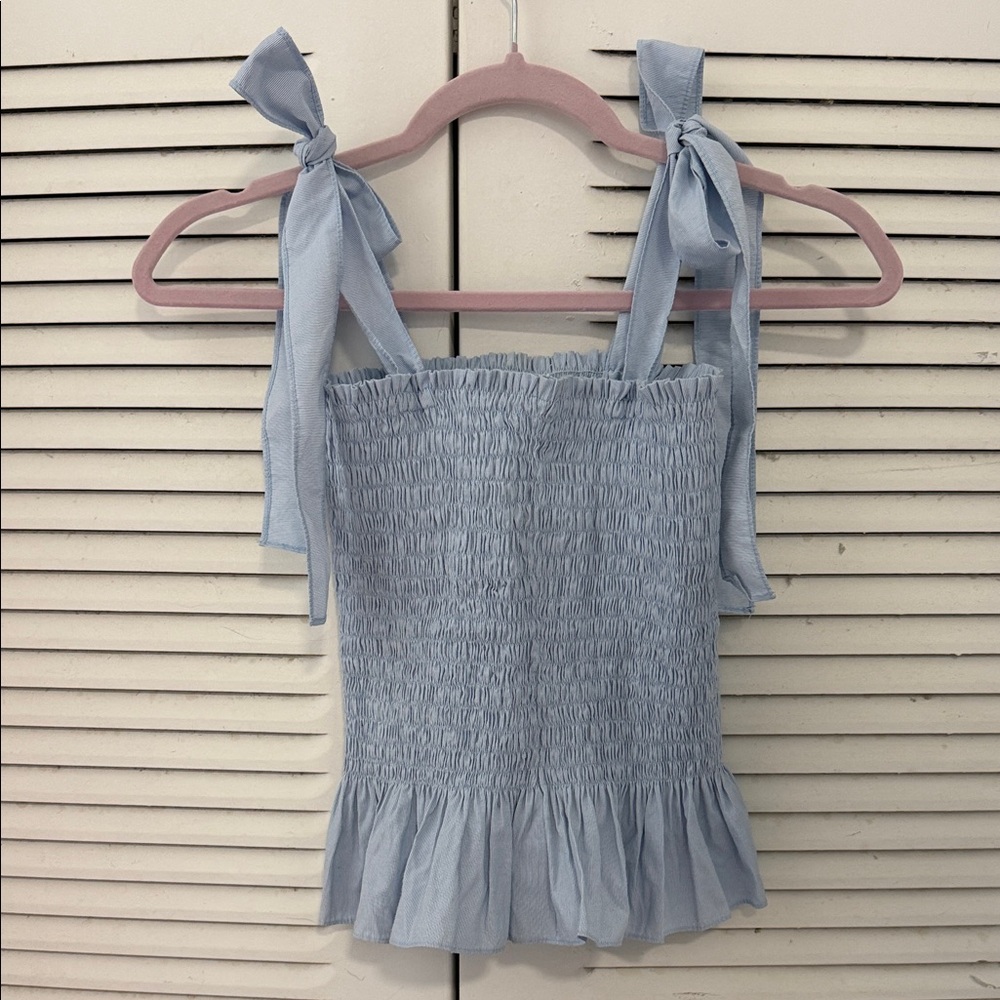 Light Blue Smocked Women's Top #011